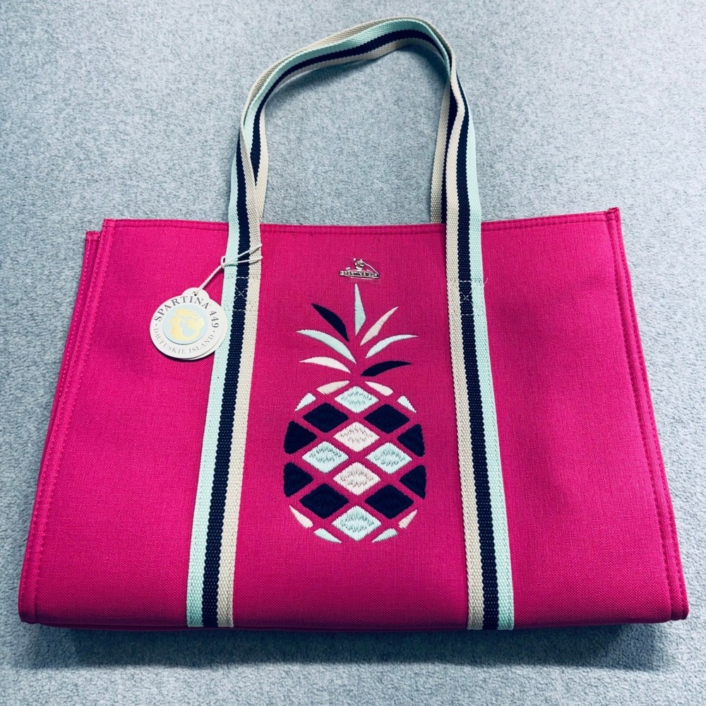 Spartina 449 Market Tote Womens Large Pink Pineapple Canvas Beach Bag